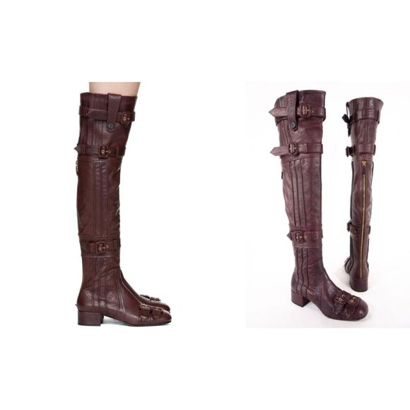 Prada Shoes - PRADA New 38.5 Buckle Over-the-knee Leather Boots